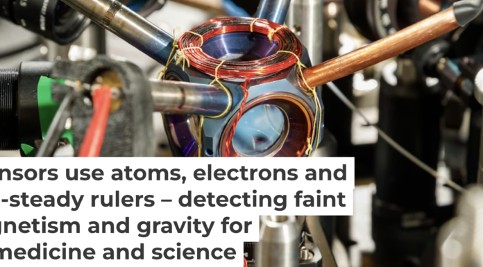 This device measures acceleration and rotation by shining lasers into small clouds of rubidium atoms. Sandia National Laboratories
